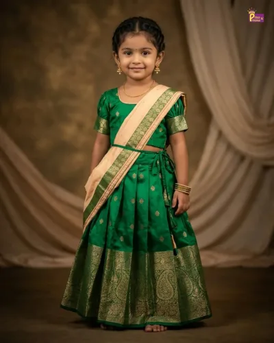 Light Half Saree or Dhavani for Little Princess in Green HF032